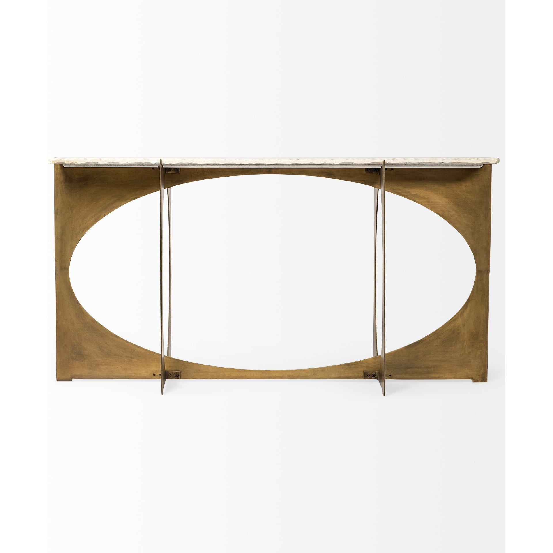 Rectangular White Marble Console Table With Gold Metal Base