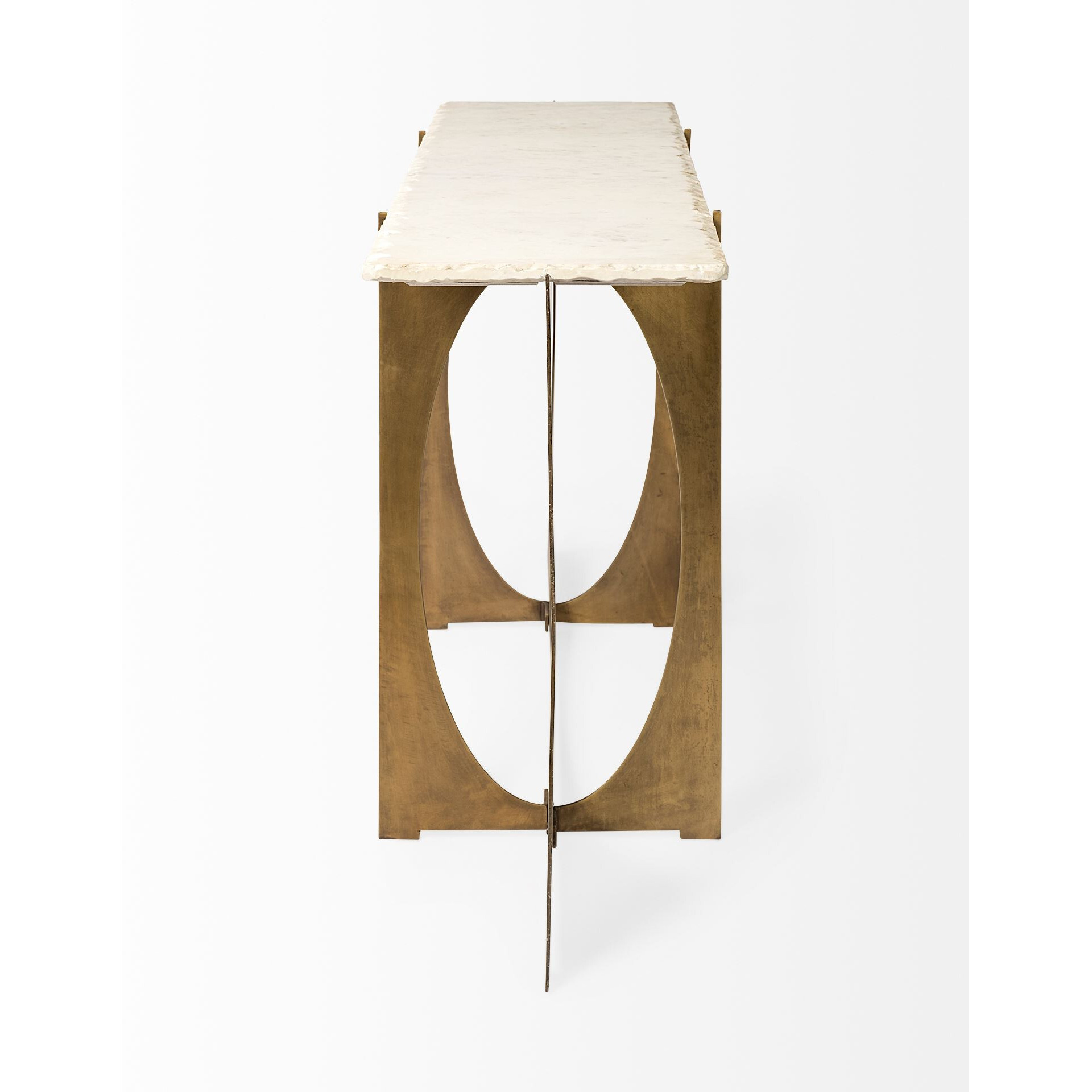 Rectangular White Marble Console Table With Gold Metal Base