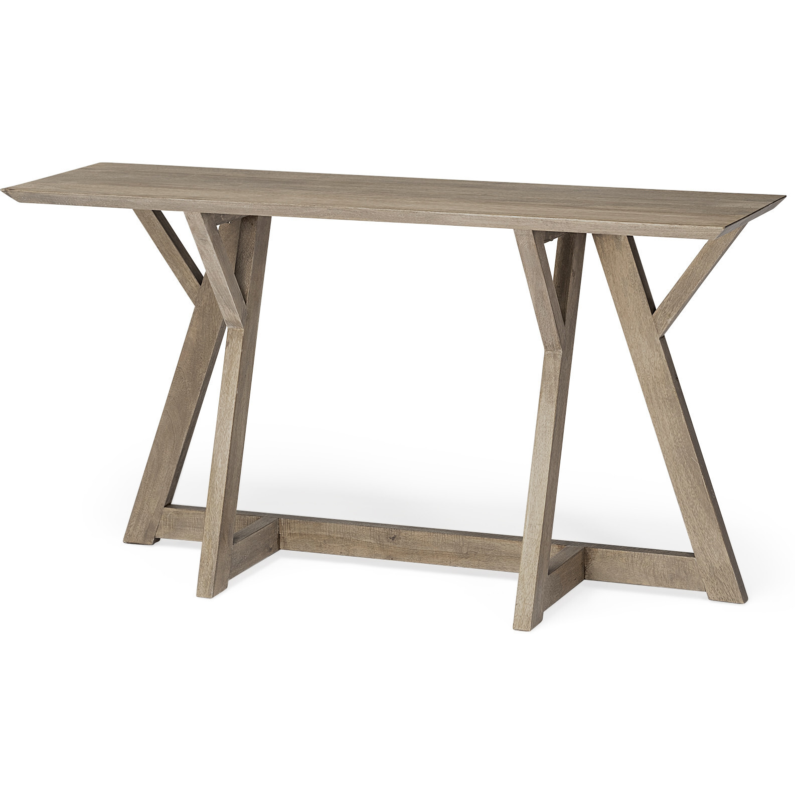 Rectangular Light Brown Mango Wood Finish Console Table With Geometrically Wooden Frame And Base