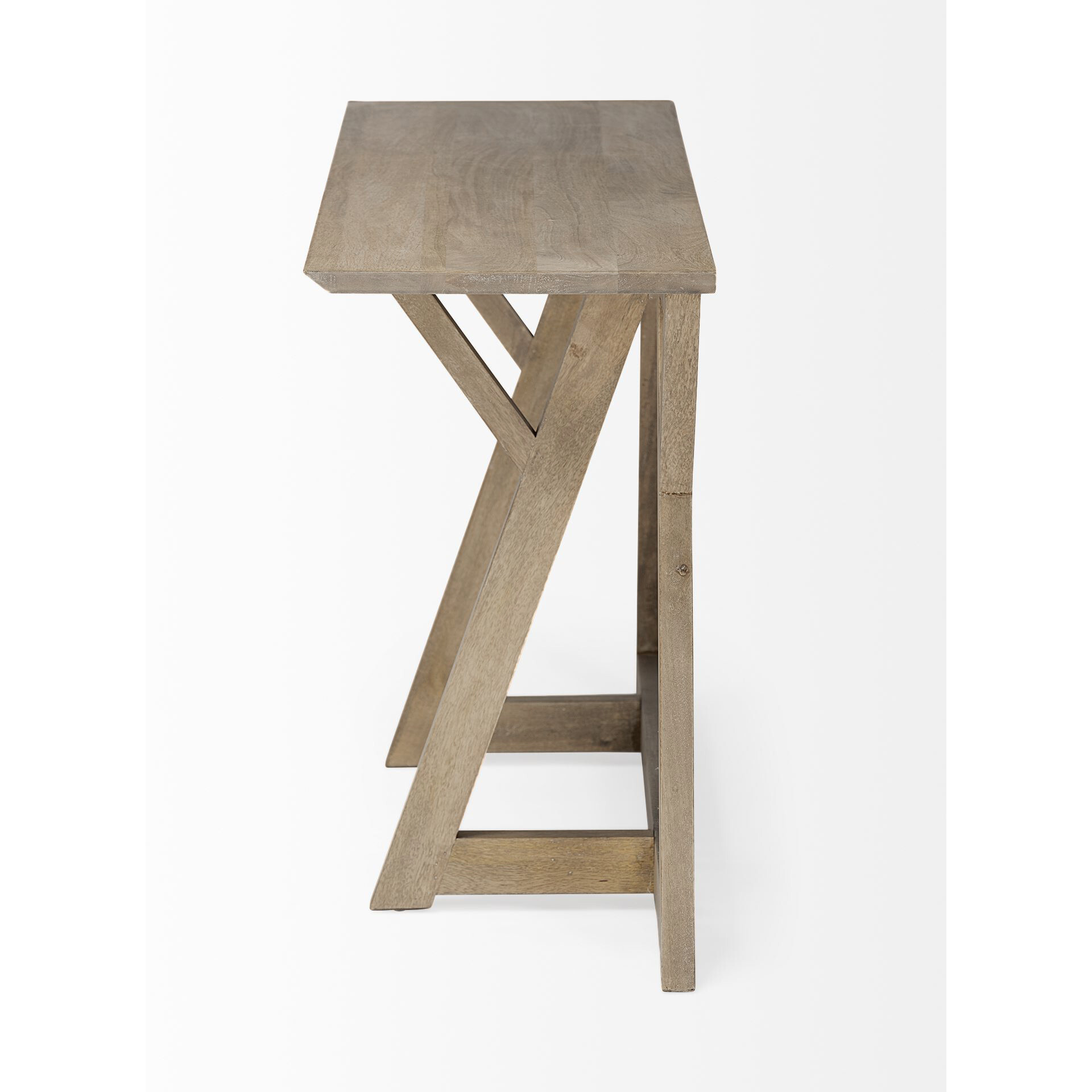 Rectangular Light Brown Mango Wood Finish Console Table With Geometrically Wooden Frame And Base