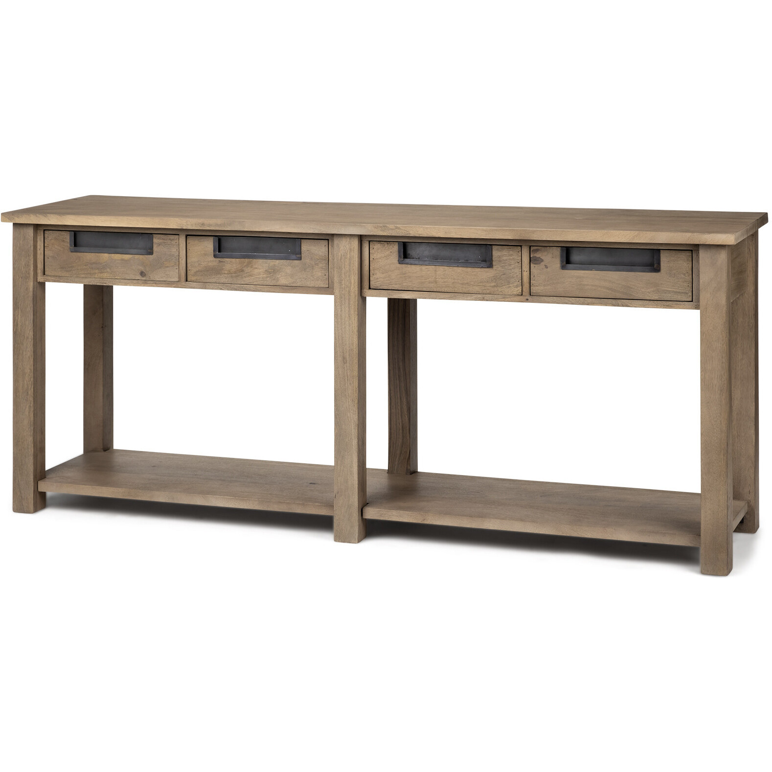 Light Brown Mango Wood Finish Console Table With 4 Drawers