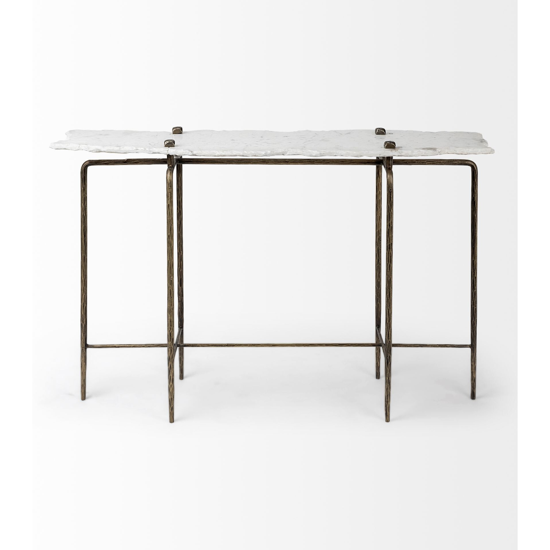 White Marble Console Table With Brass Toned Iron Base