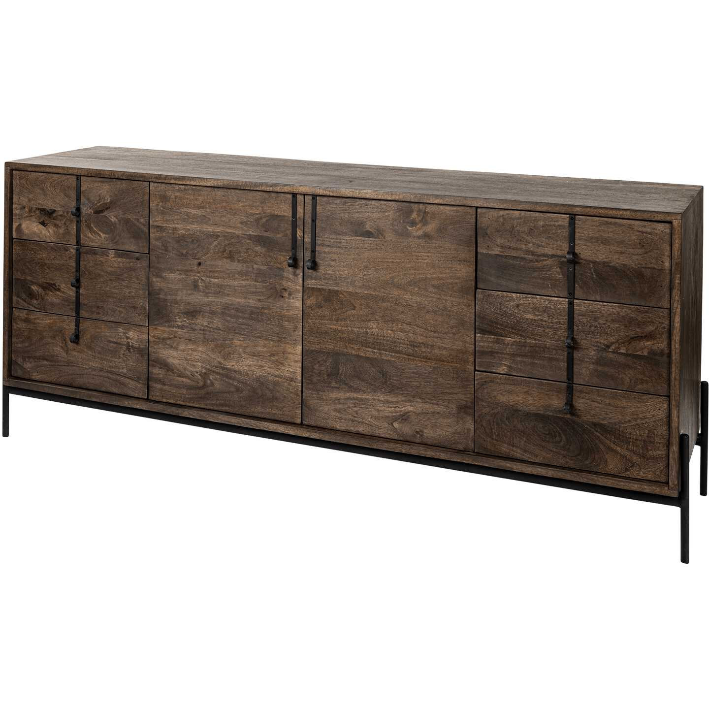 Brown Solid Wood Sideboard With 6 Drawers And 2 Cabinet Doors