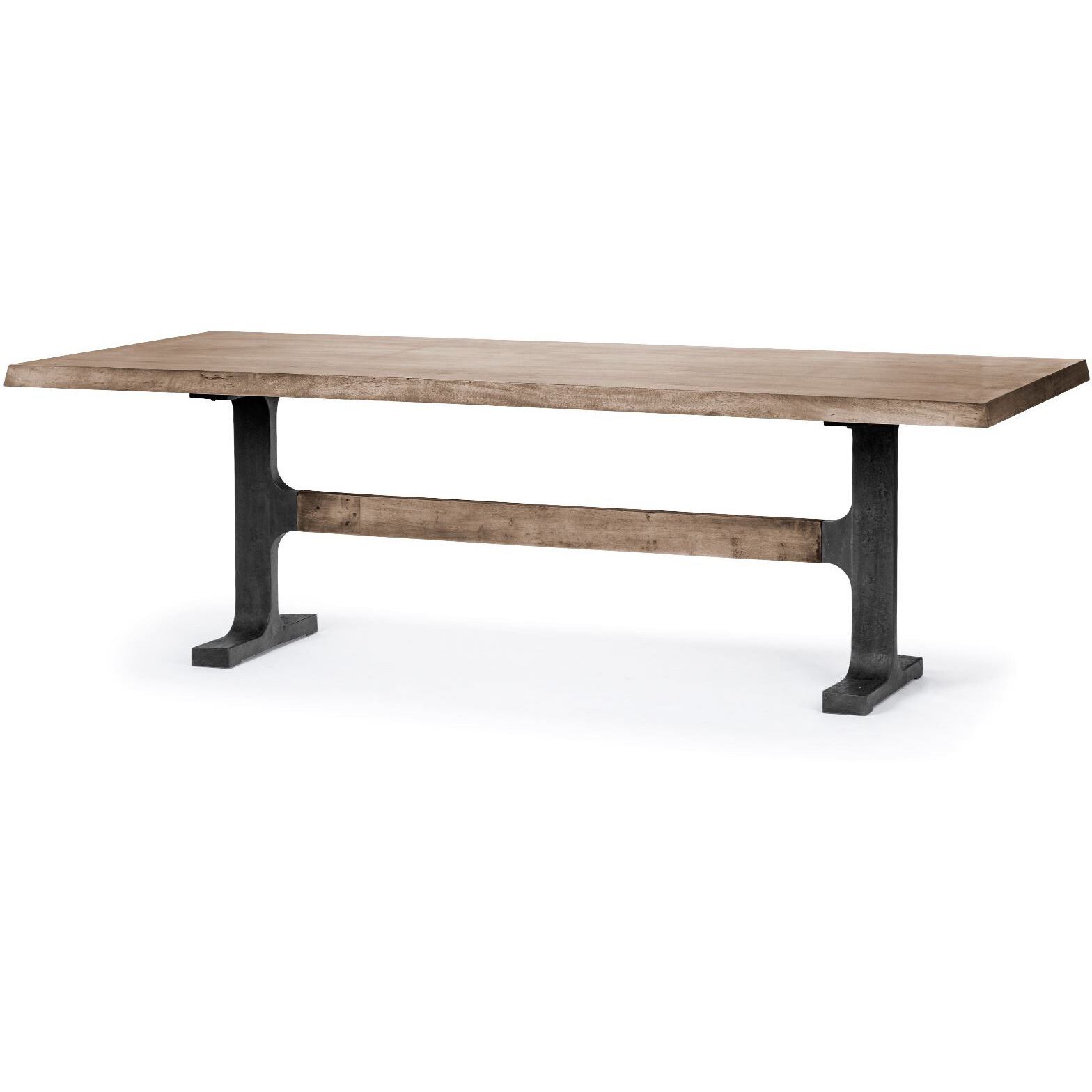 96X42 Rectangular Brown Solid Wood Top With Black Metal Base Dining Table