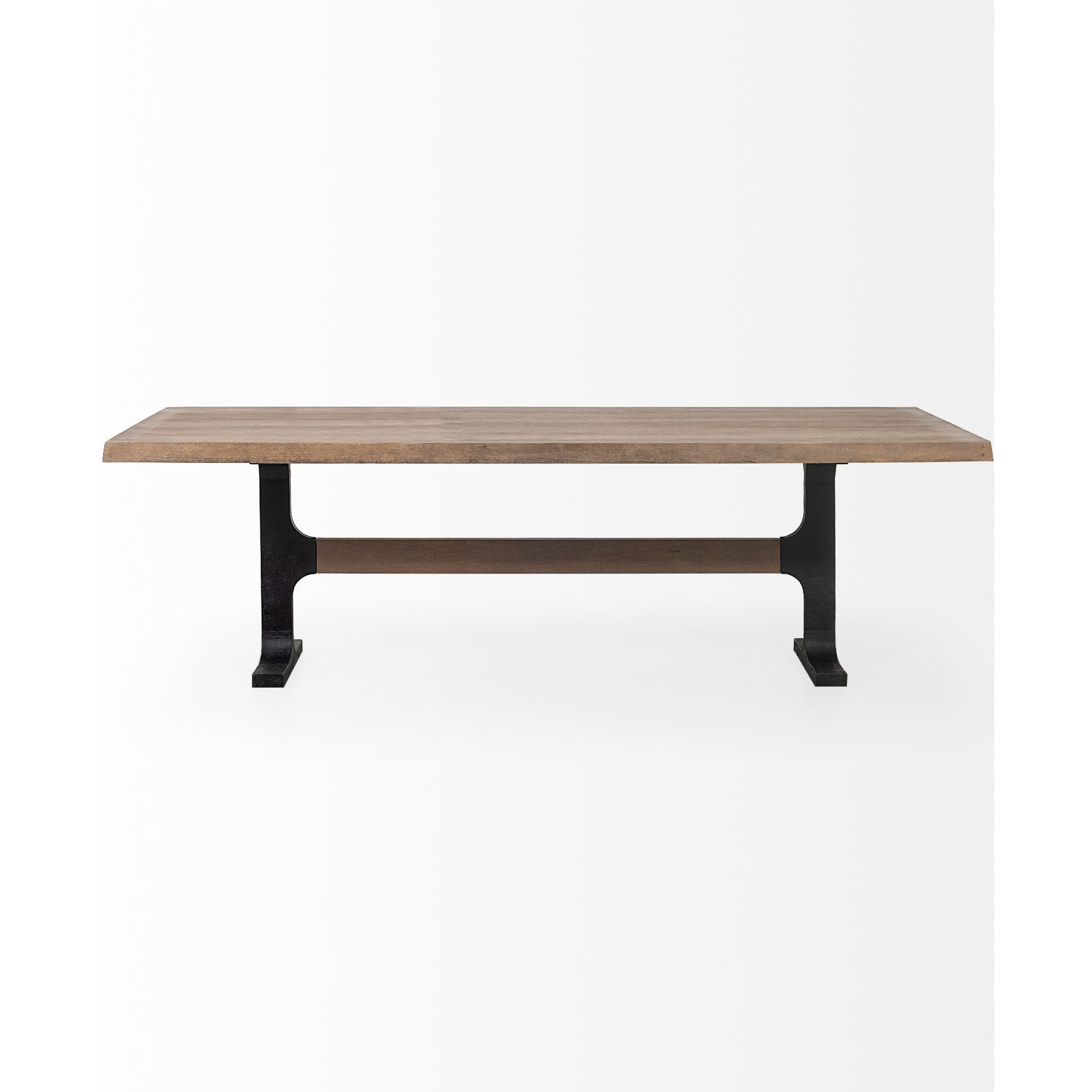 96X42 Rectangular Brown Solid Wood Top With Black Metal Base Dining Table