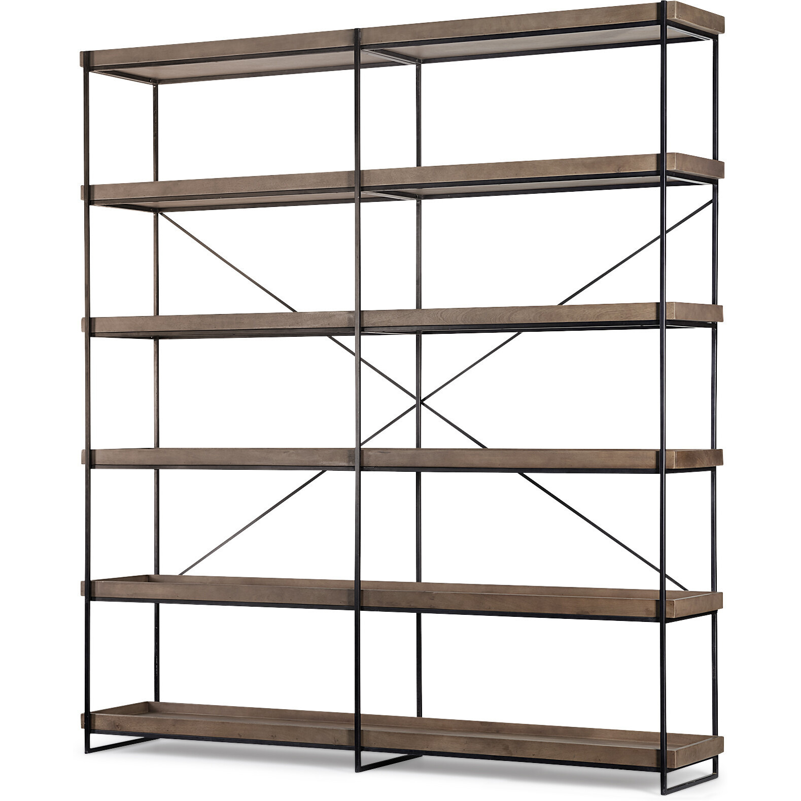 Medium Brown Wood And Iron Shelving Unit With 5 Tray Shelves