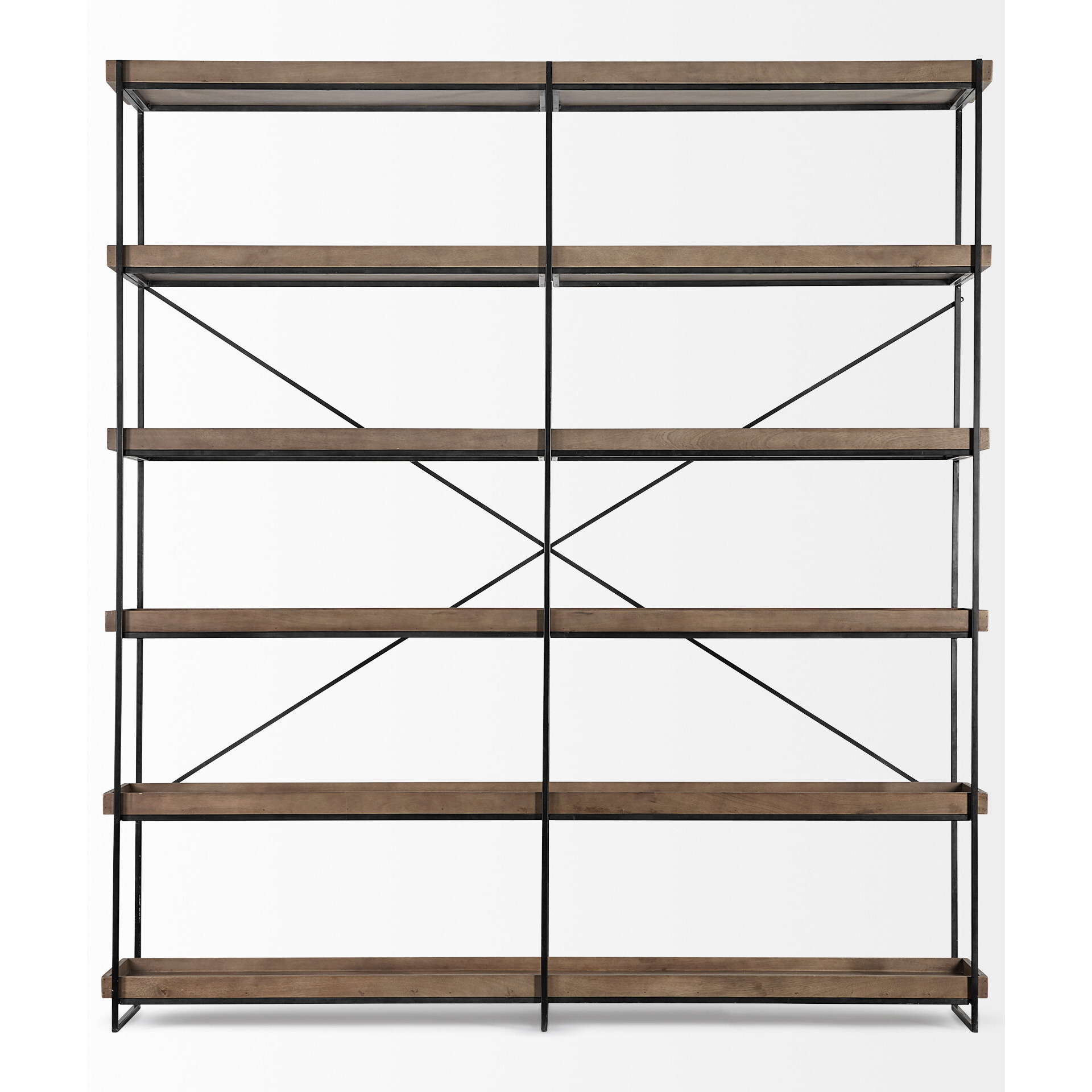 Medium Brown Wood And Iron Shelving Unit With 5 Tray Shelves