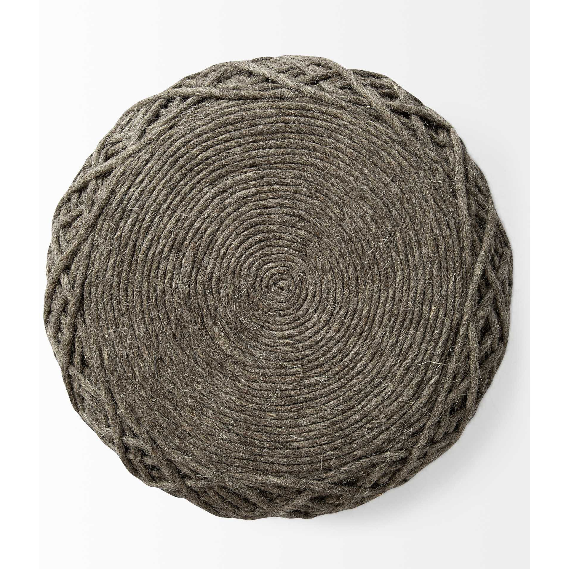 Brown Wool Cylindrical Pouf With Diamond Pattern
