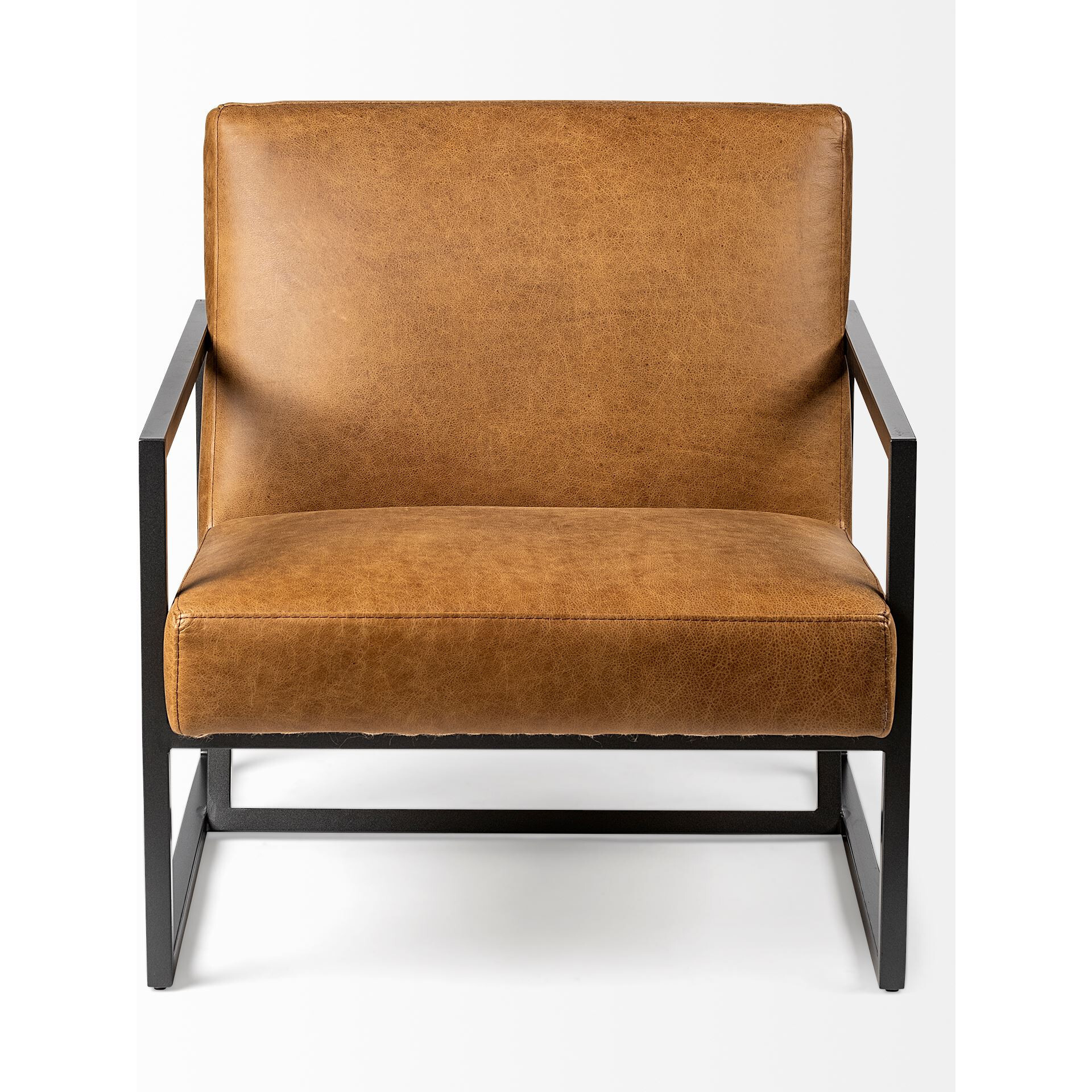 Modern Caramel Leather Accent Armchair