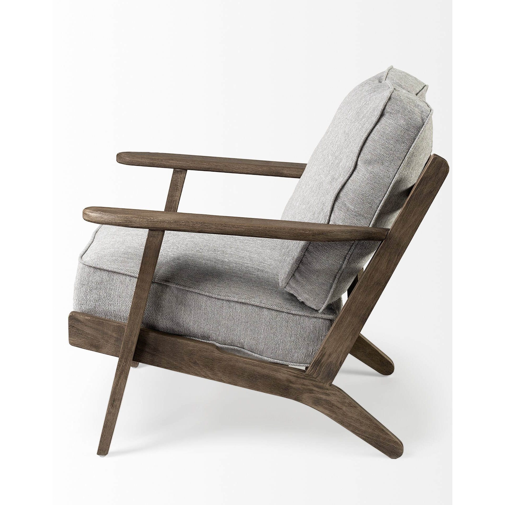 Frost Grey Fabric Wrapped Honey Wooden Frame Accent Chair