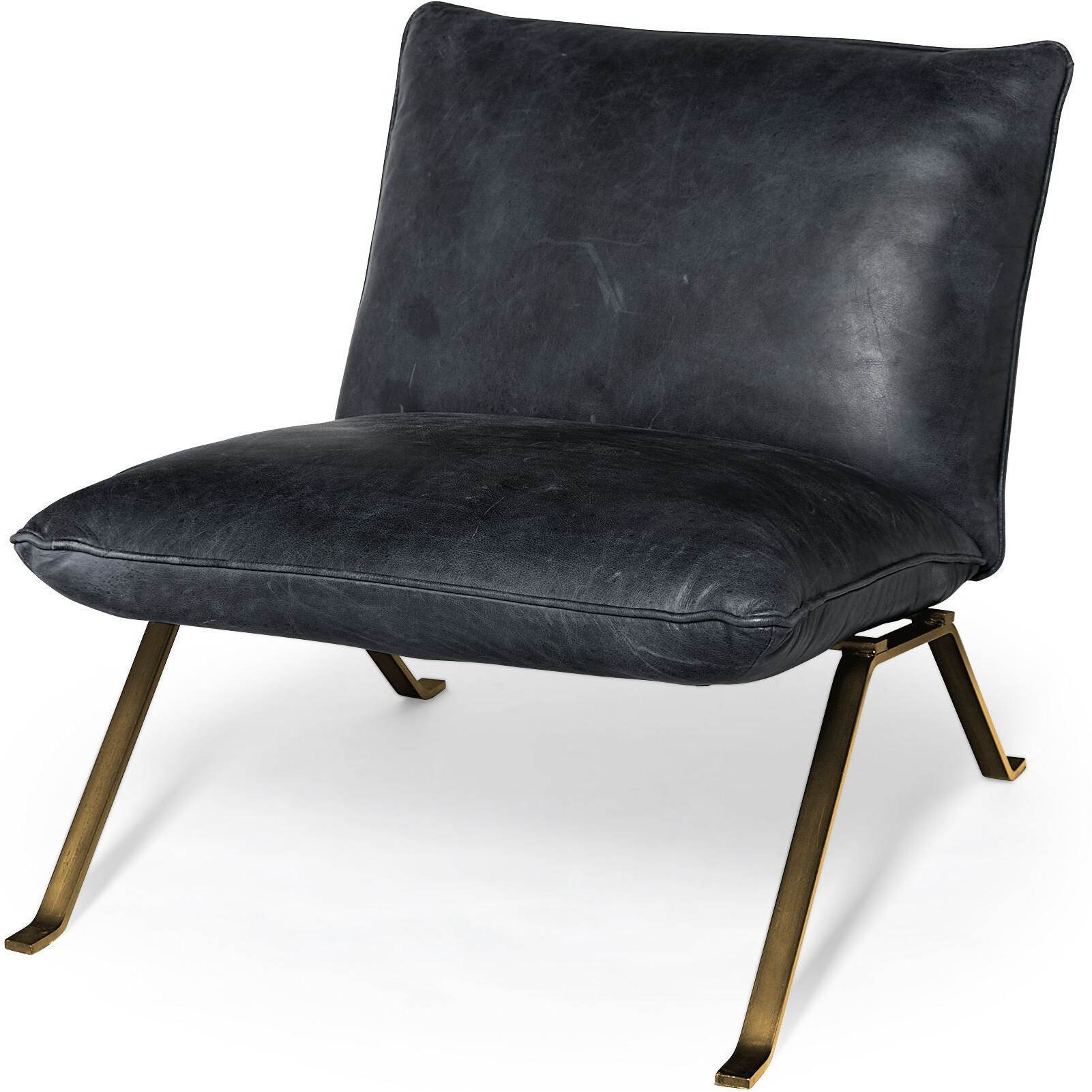 Black Leather Cushion Seat Accent Chair With Solid Iron Base