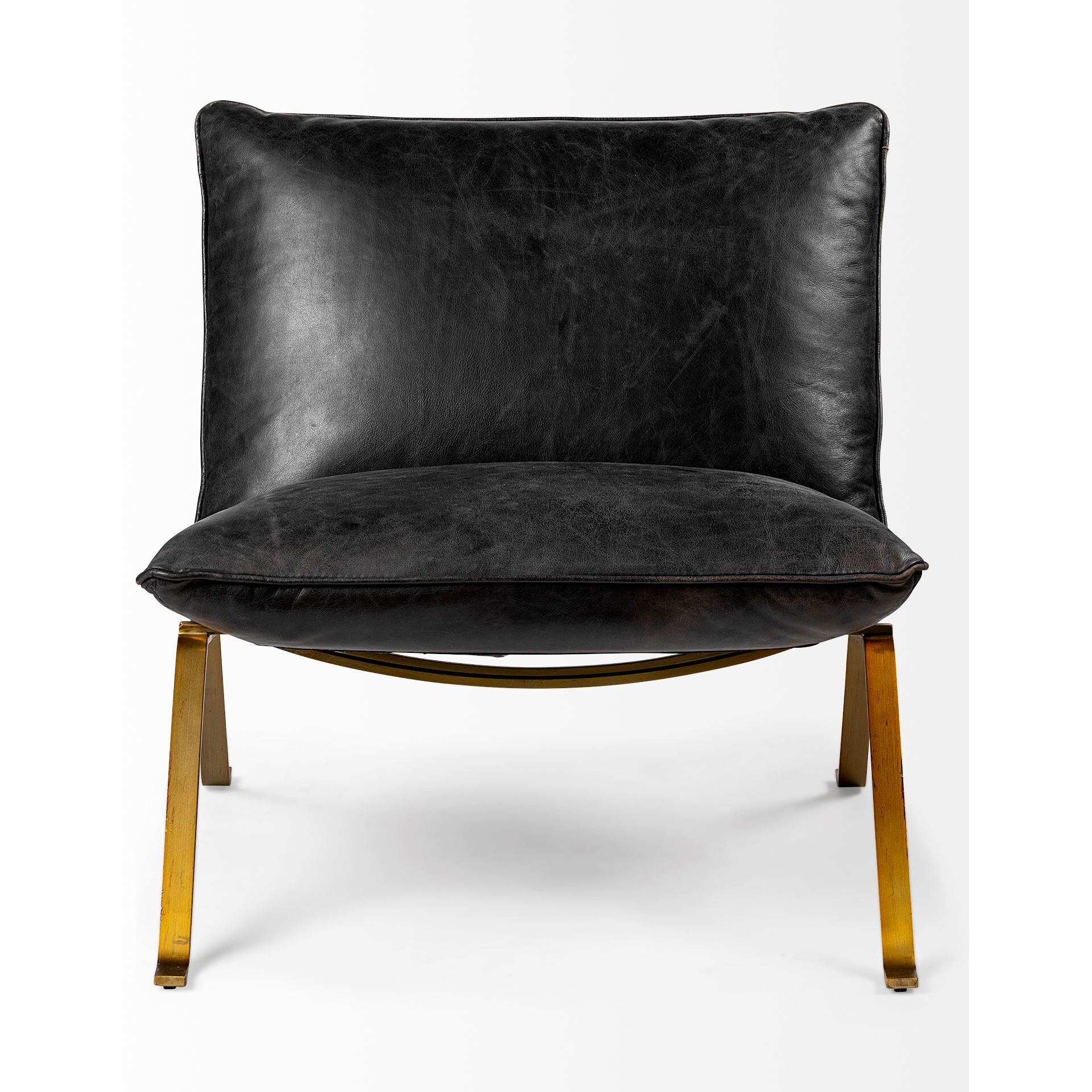 Black Leather Cushion Seat Accent Chair With Solid Iron Base