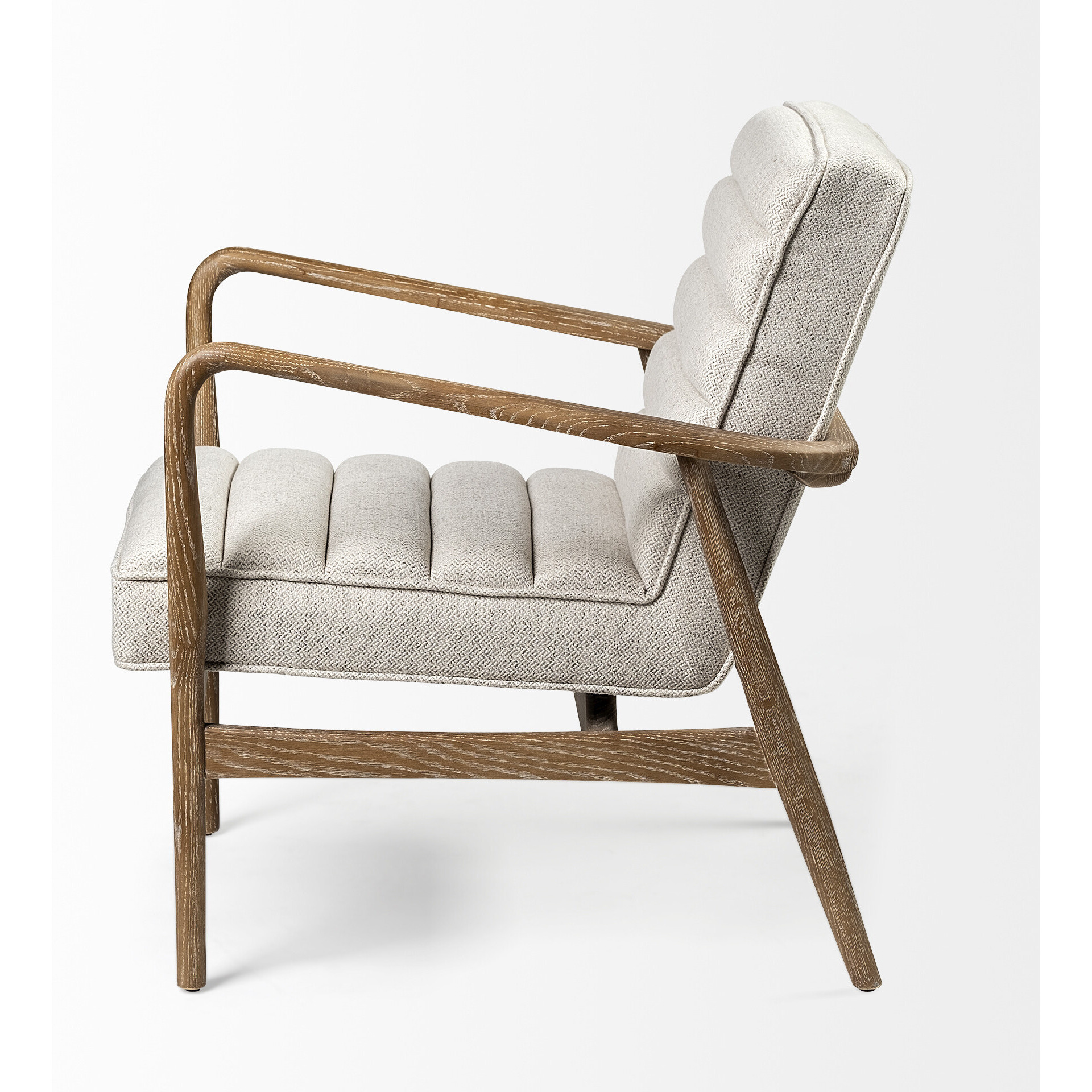 Cream Fabric Wrapped Medium Brown Accent Chair With Wooden Frame