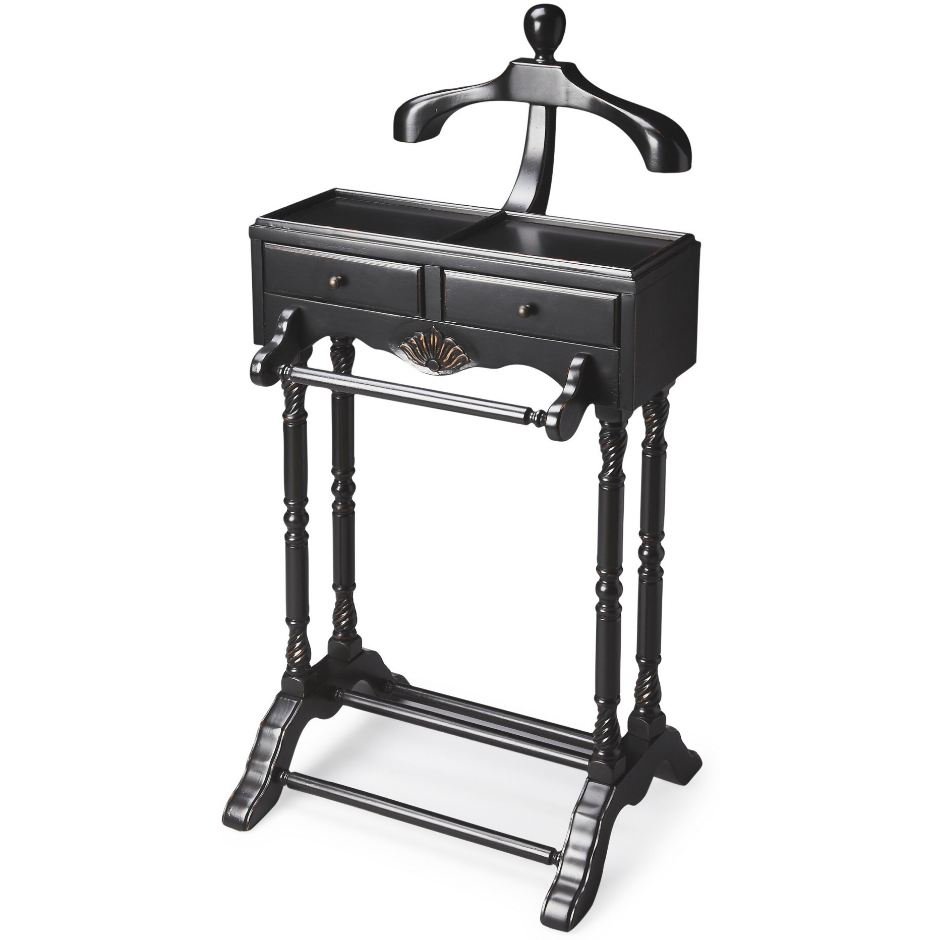 Handsome Vintage Style Black Finish Wood Valet