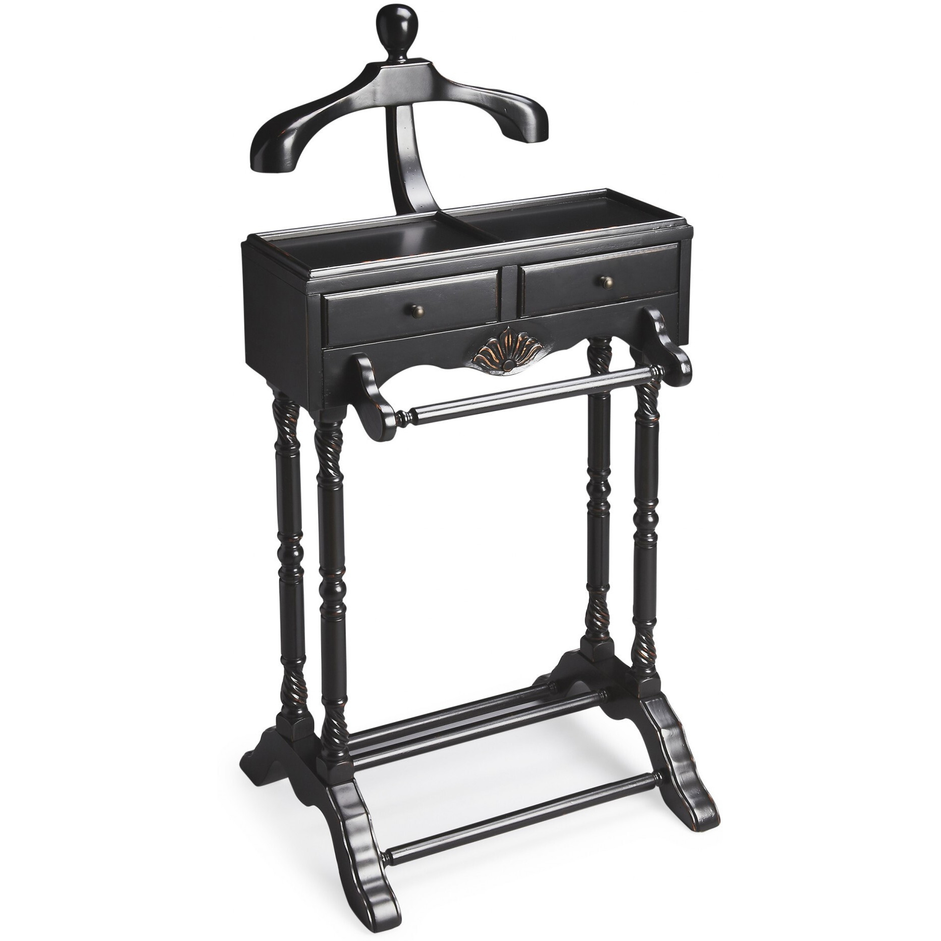 Handsome Vintage Style Black Finish Wood Valet