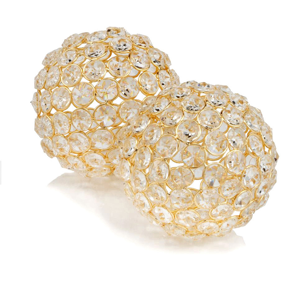 Set Of 2  4"" Polished Spheres In Brilliant Shiny Luster Finished And Golden Frame