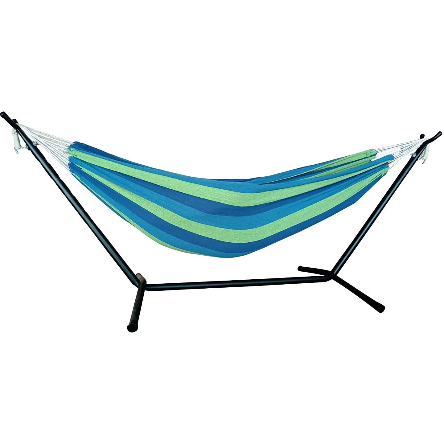 Blue And Green Stripe Classic 2 Person Hammock With Stand