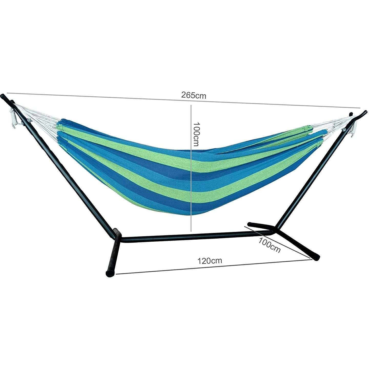 Blue And Green Stripe Classic 2 Person Hammock With Stand