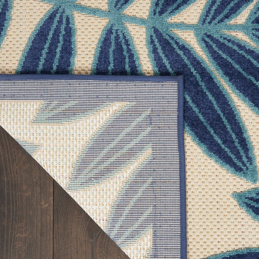 6 X 9 Navy And Beige Leaves Indoor Outdoor Area Rug