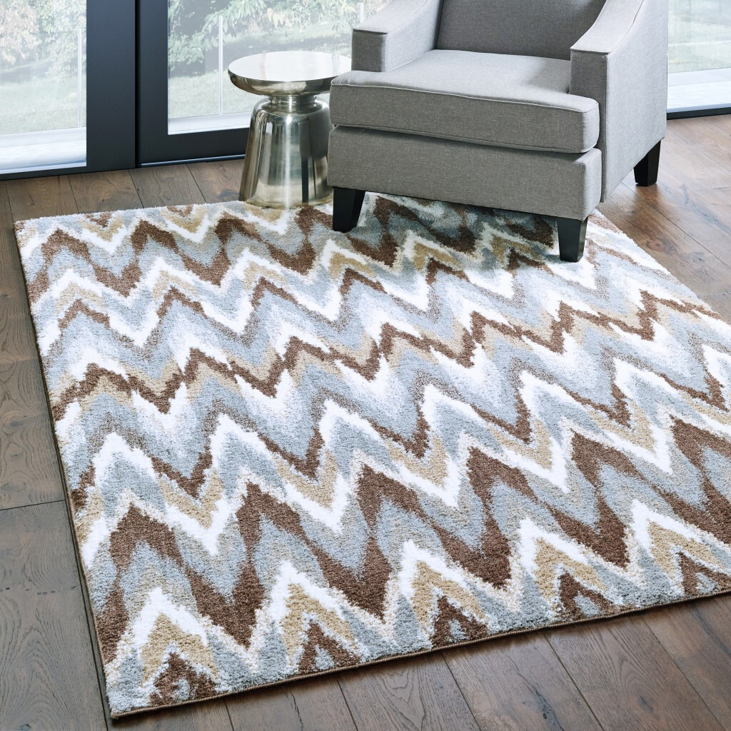 2X3 Gray And Taupe Ikat Pattern Scatter Rug