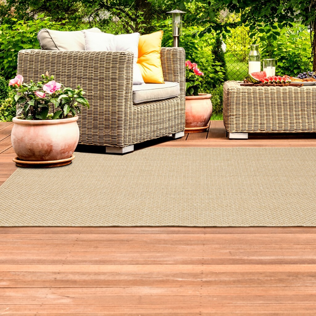 9X13 Solid Sand Beige Indoor Outdoor Area Rug