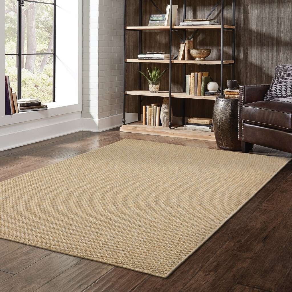 9X13 Solid Sand Beige Indoor Outdoor Area Rug