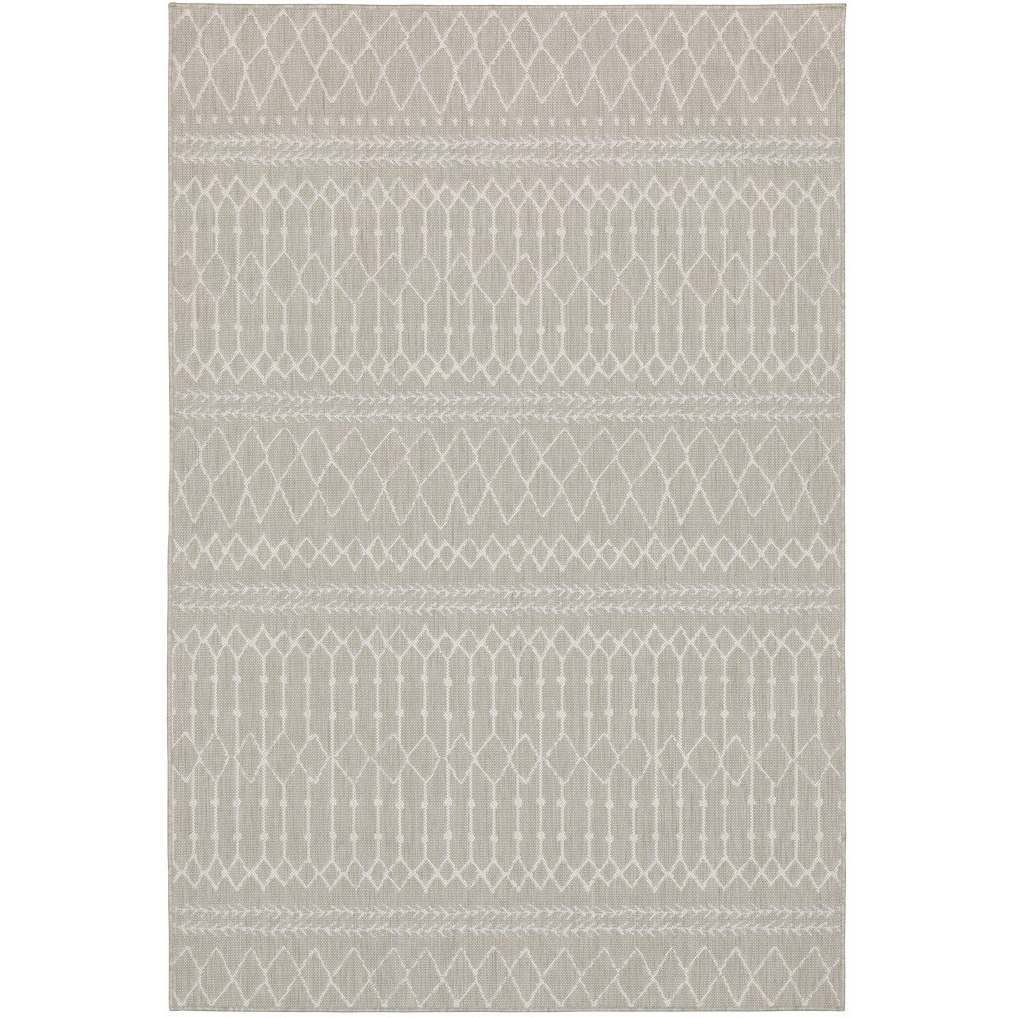 7X9 Gray And Ivory Geometric Indoor Outdoor Area Rug