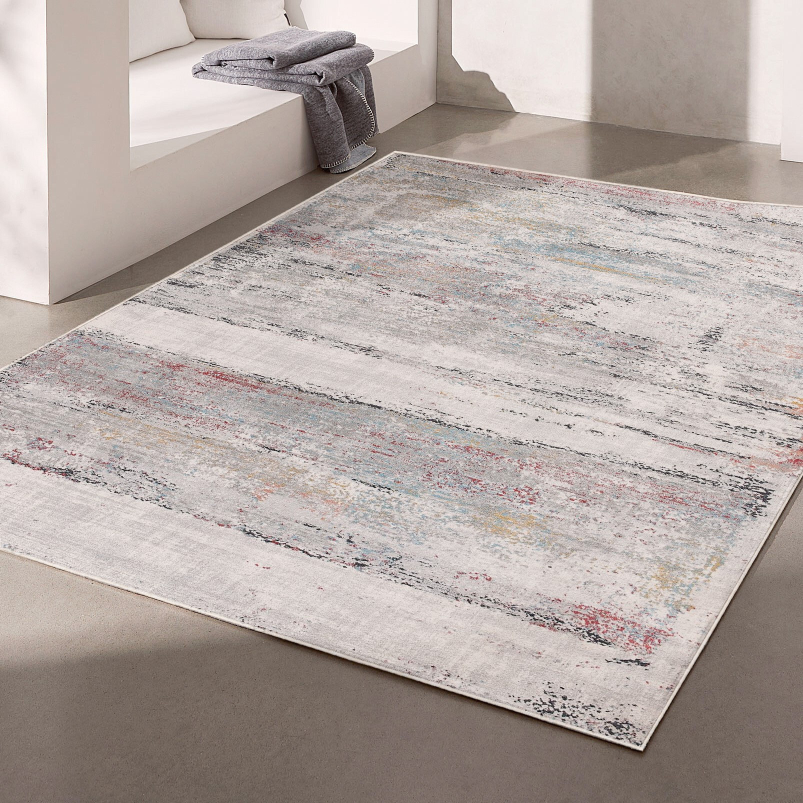 5 X 8 Gray Abstract Irregular Blocks Area Rug