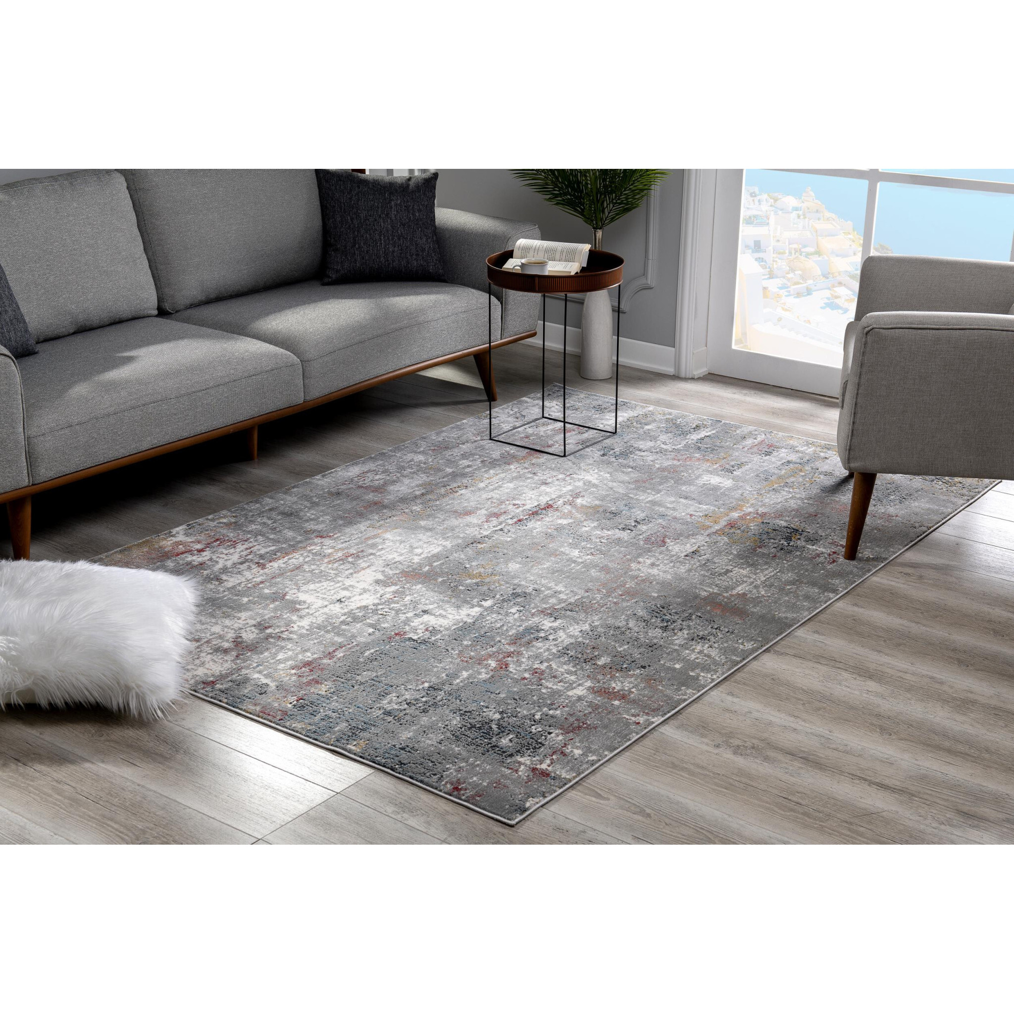 5 X 8 Gray And Ivory Abstract Area Rug