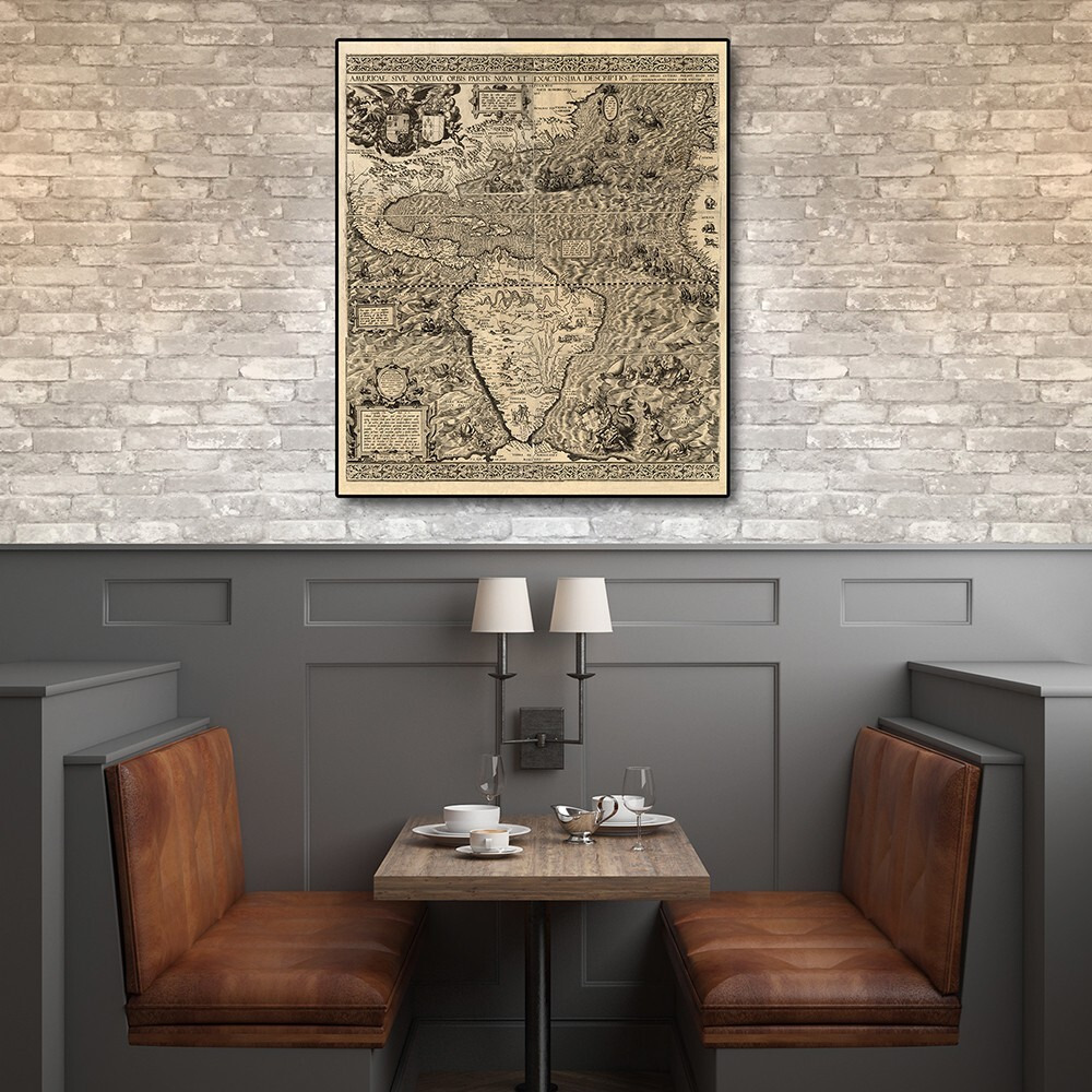 16"" X 20"" Vintage 1562 Map Of Early Americas Wall Art