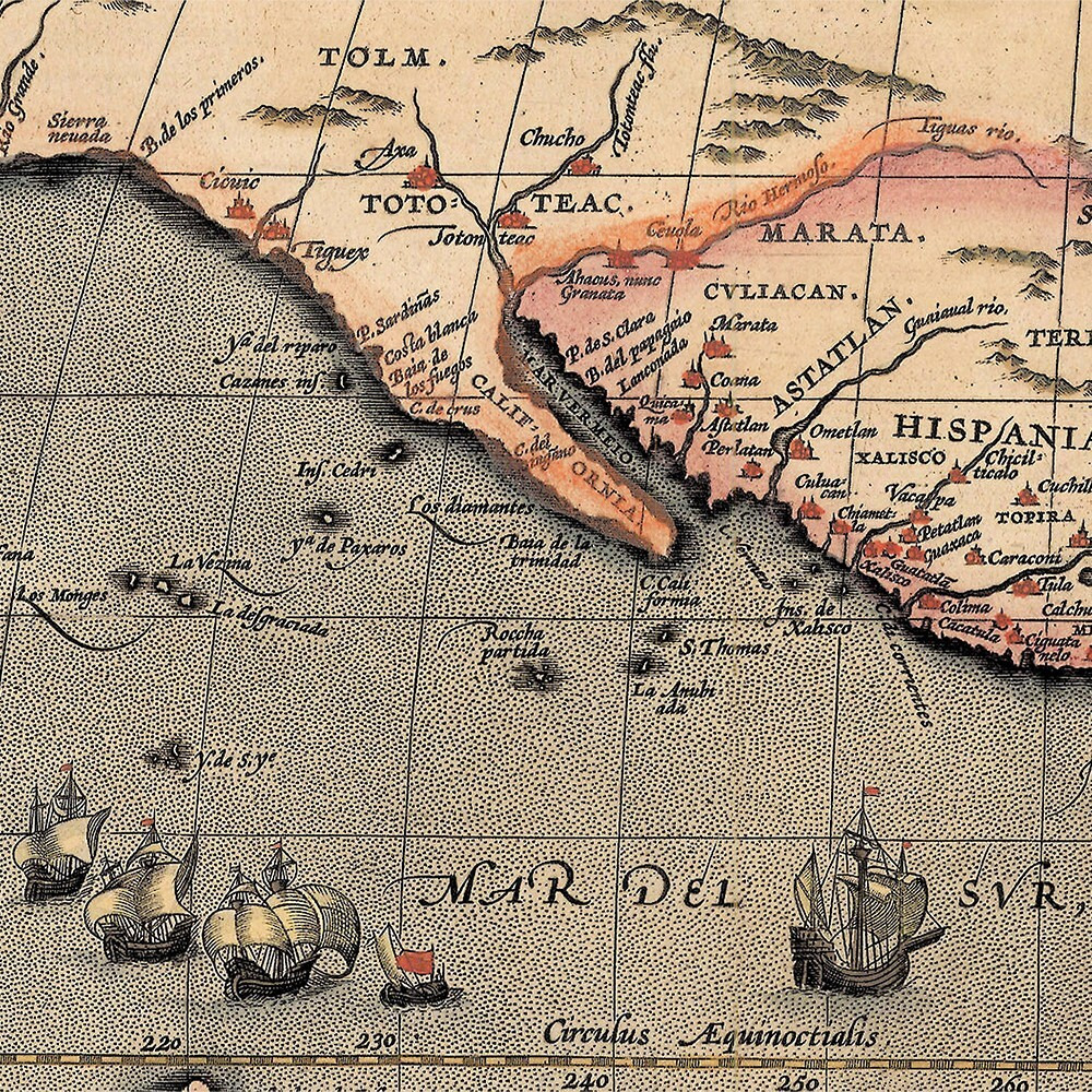 24"" X 32"" Vintage 1598 Map Of The Americas Wall Art
