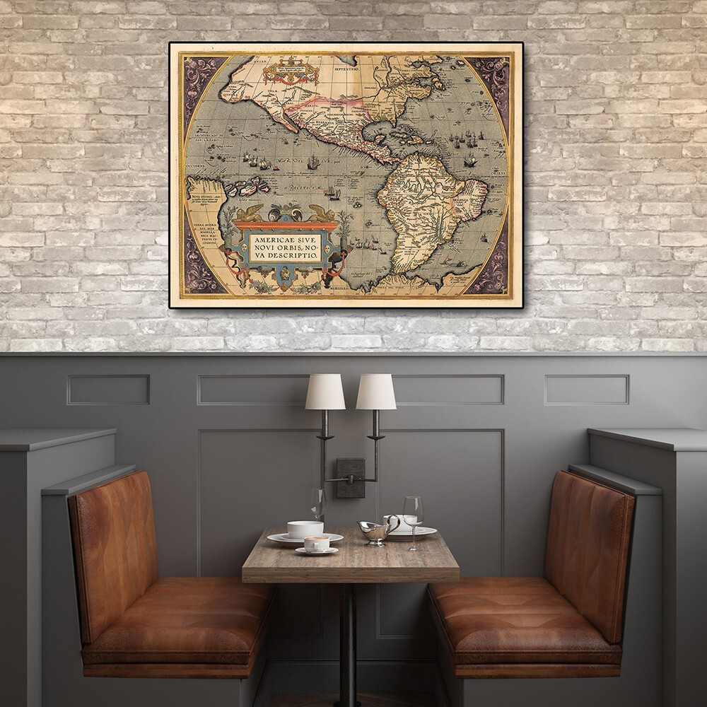 24"" X 32"" Vintage 1598 Map Of The Americas Wall Art