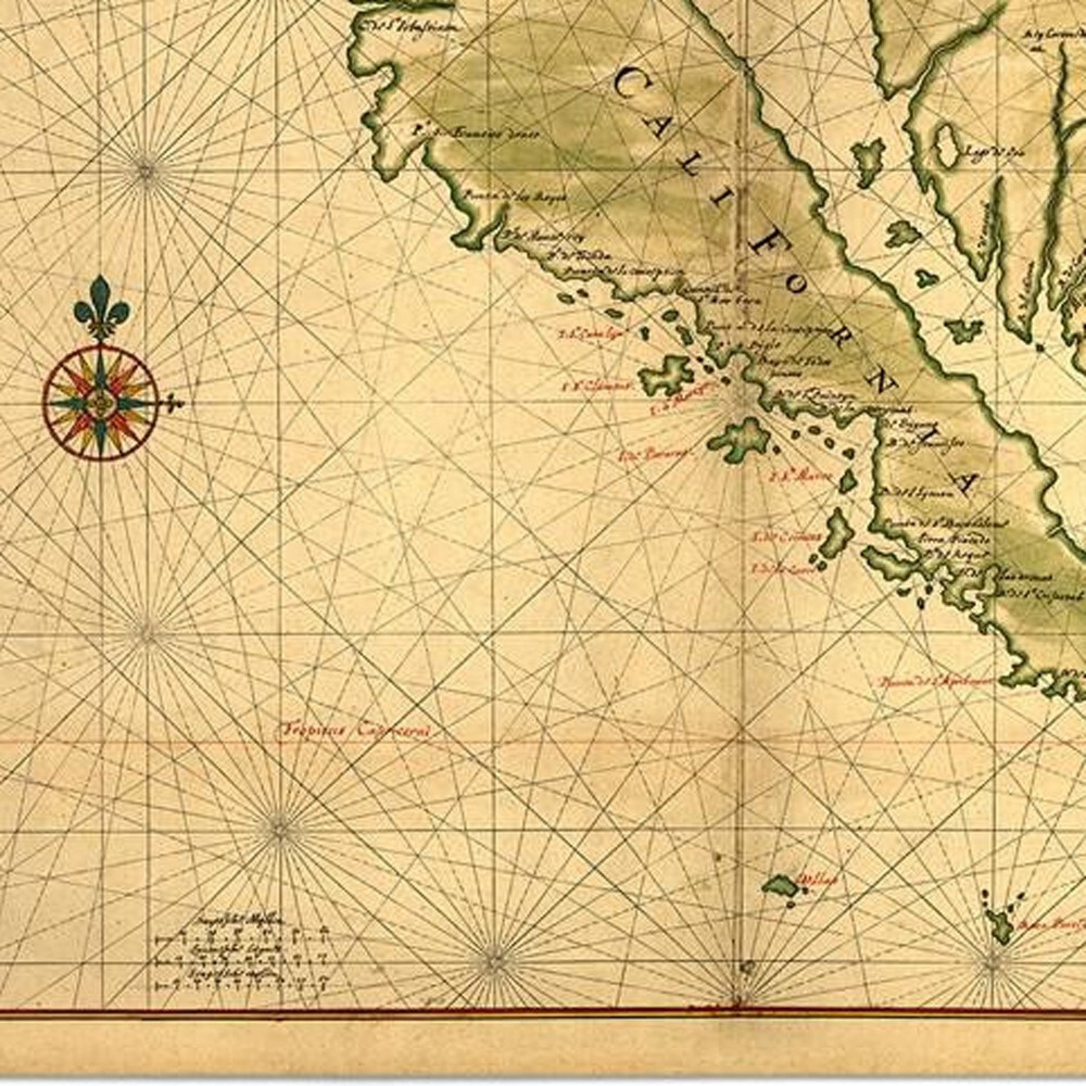 24"" X 36"" California As An Island C1650 Vintage Map Wall Art