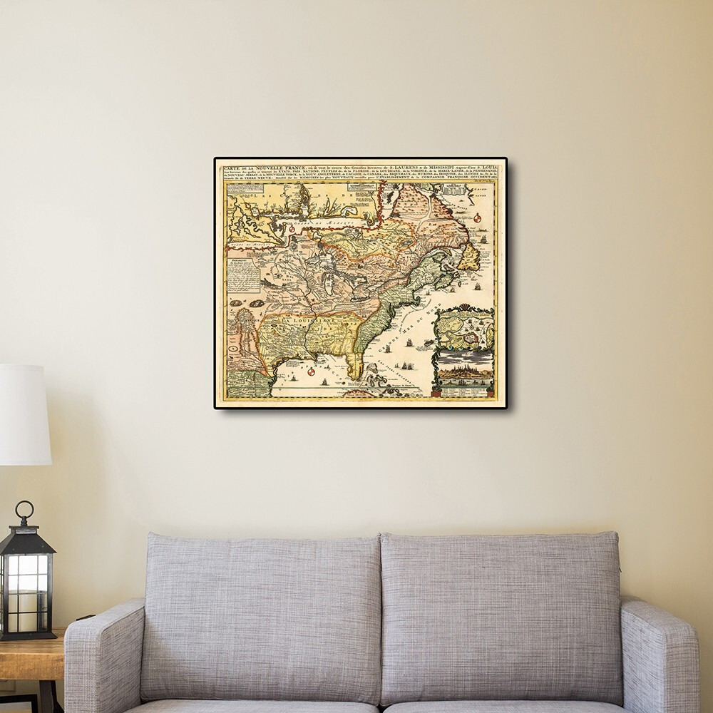 24"" X 28"" Vintage 1718 Map Of New France