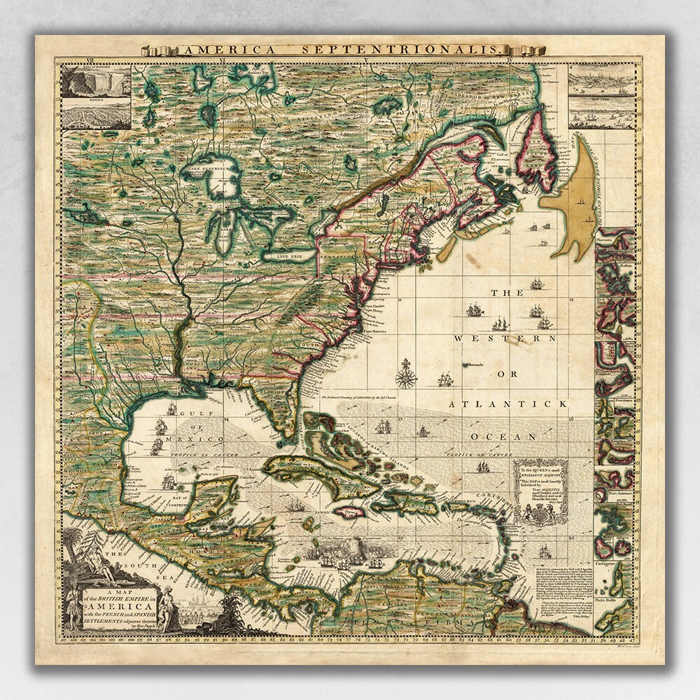 18"" X 18"" Vintage 1773 Map Of British Empire In North America Wall Art