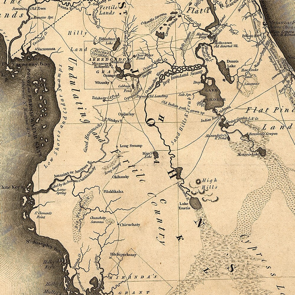 24"" X 28"" C1823 Early Map Of Florida  Vintage  Poster Wall Art
