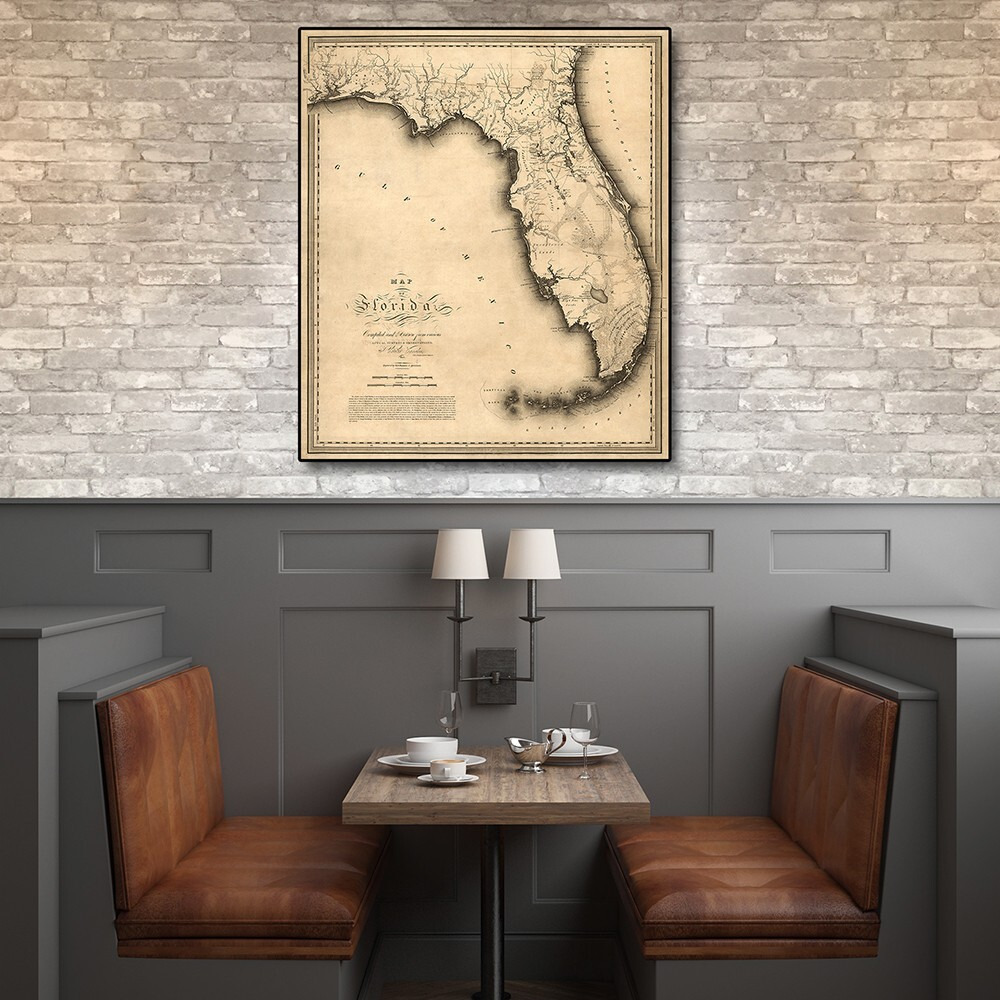 24"" X 28"" C1823 Early Map Of Florida  Vintage  Poster Wall Art
