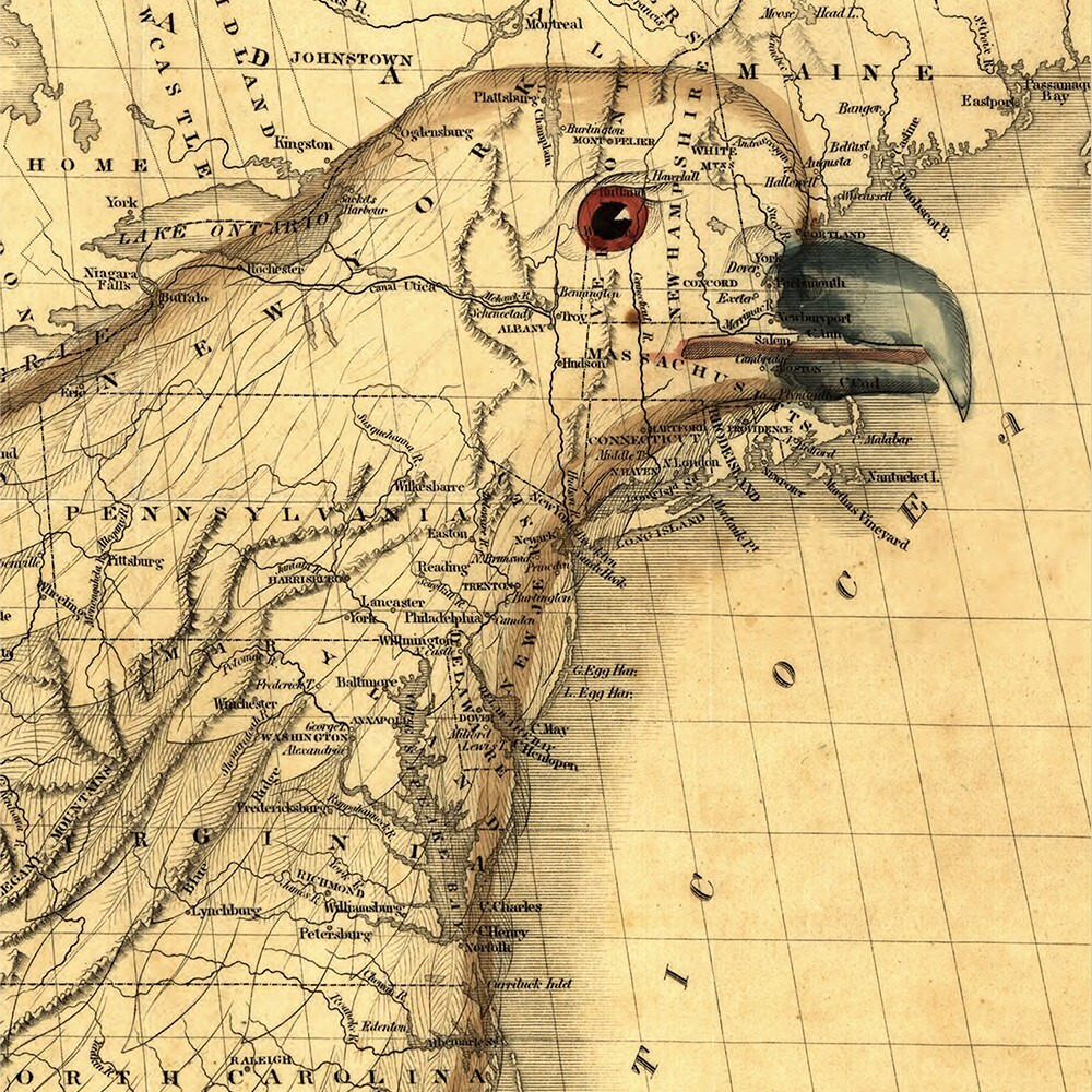 24"" X 30"" Eagle Map Of America C1833 Vintage  Poster Wall Art