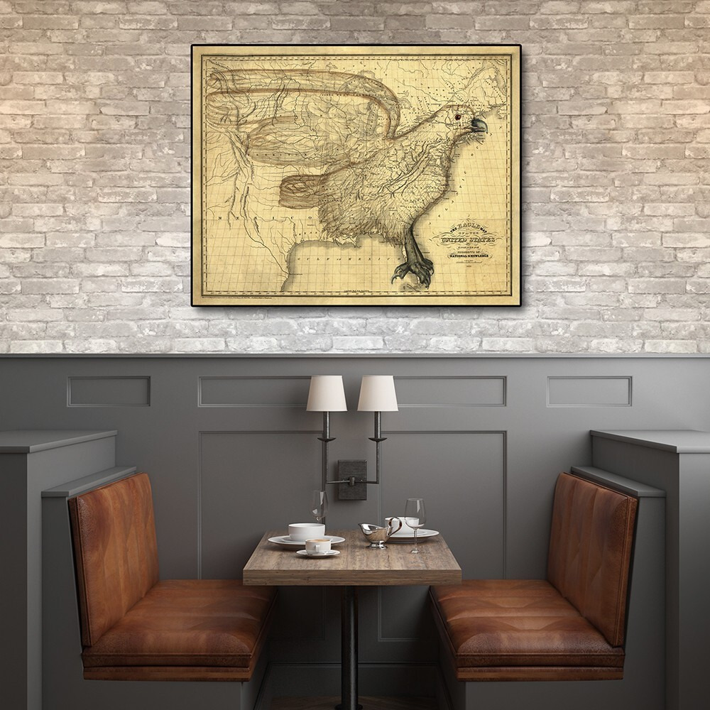 24"" X 30"" Eagle Map Of America C1833 Vintage  Poster Wall Art