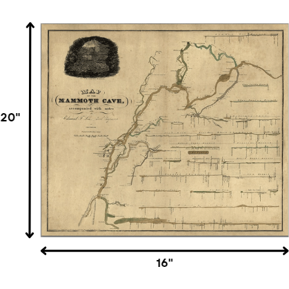 16"" X 20"" Map Of Kentucky Mammoth Cave Vintage Poster Wall Art