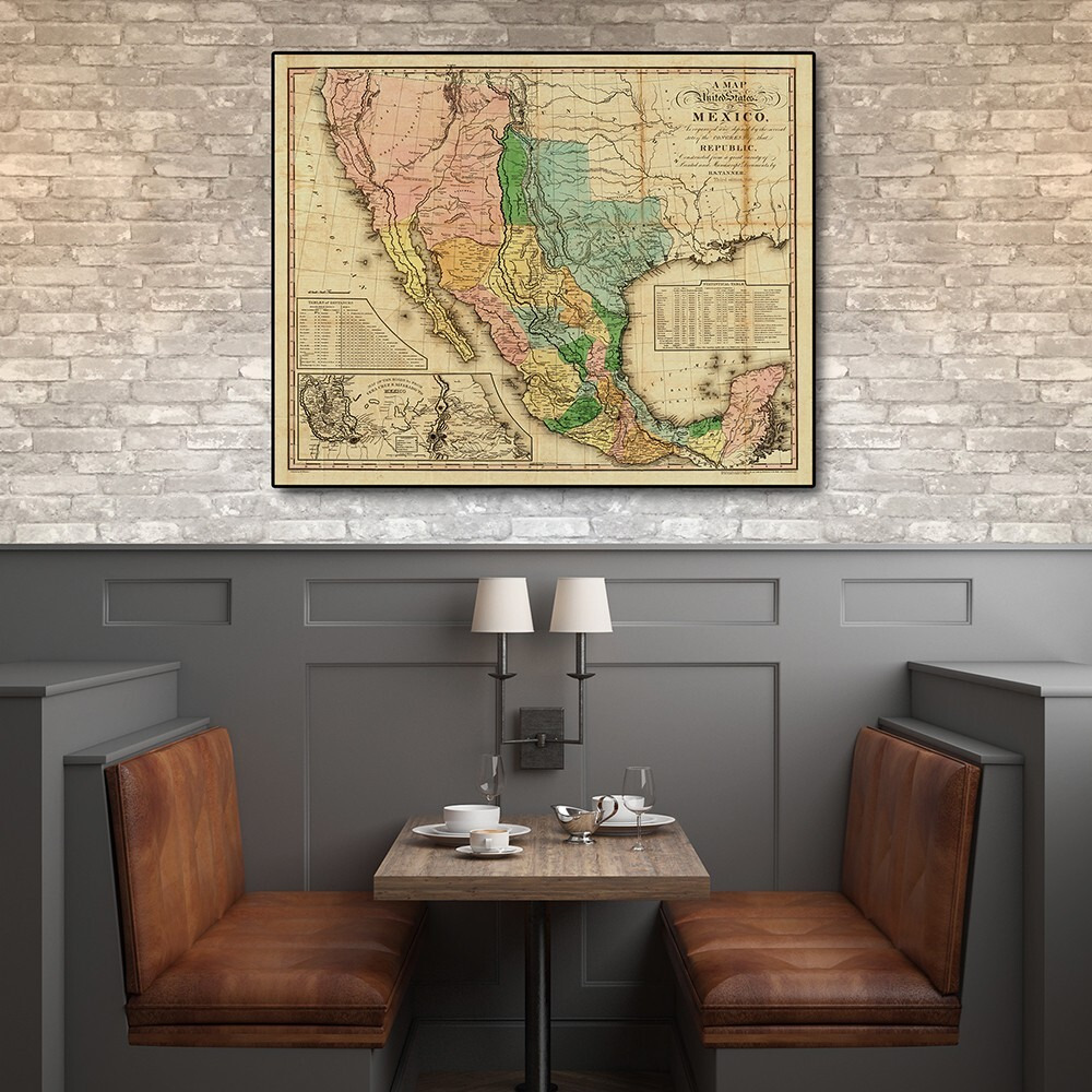 16"" X 20"" Vintage 1846 Map Of Mexico Wall Art