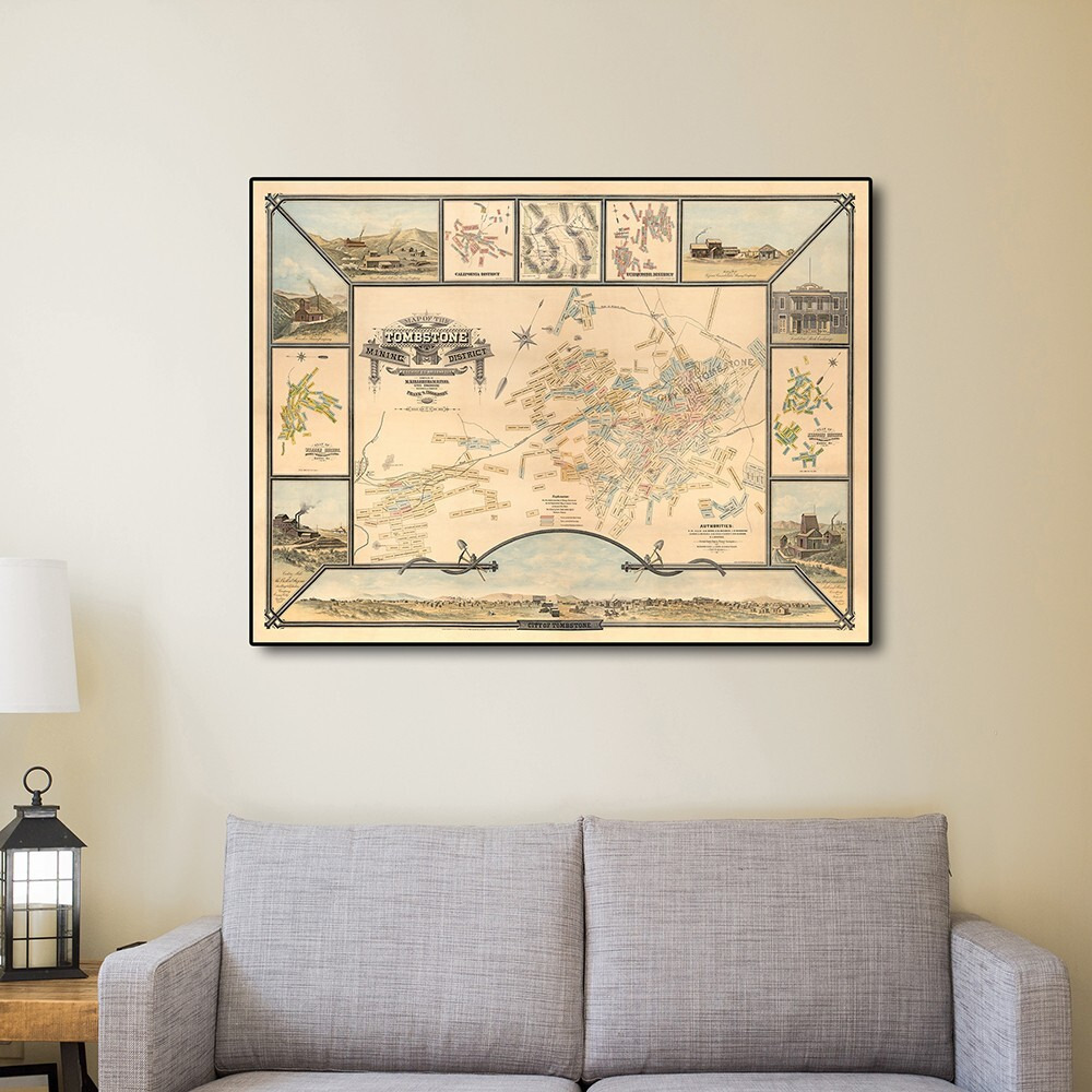 24"" X 32"" Map Of Tombstone Mining District Vintage Travel Poster Wall Art