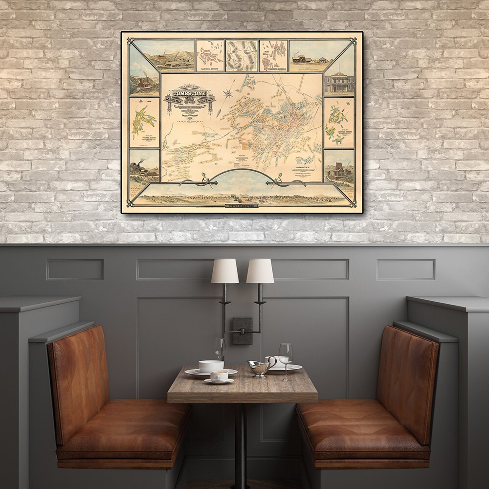 20"" X 28"" Map Of Tombstone Mining District Vintage Travel Poster Wall Art