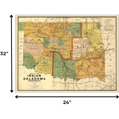 24"" X 32"" Map Of Indian And Oklahoma Territories Vintage Poster Wall Art