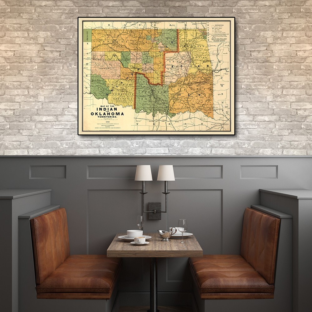 20"" X 28"" Map Of Indian And Oklahoma Territories Vintage Poster Wall Art
