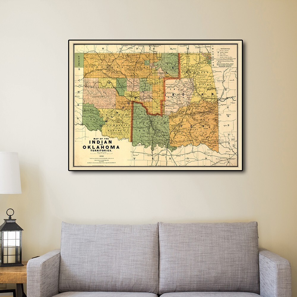 20"" X 28"" Map Of Indian And Oklahoma Territories Vintage Poster Wall Art