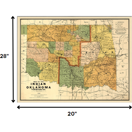 20"" X 28"" Map Of Indian And Oklahoma Territories Vintage Poster Wall Art
