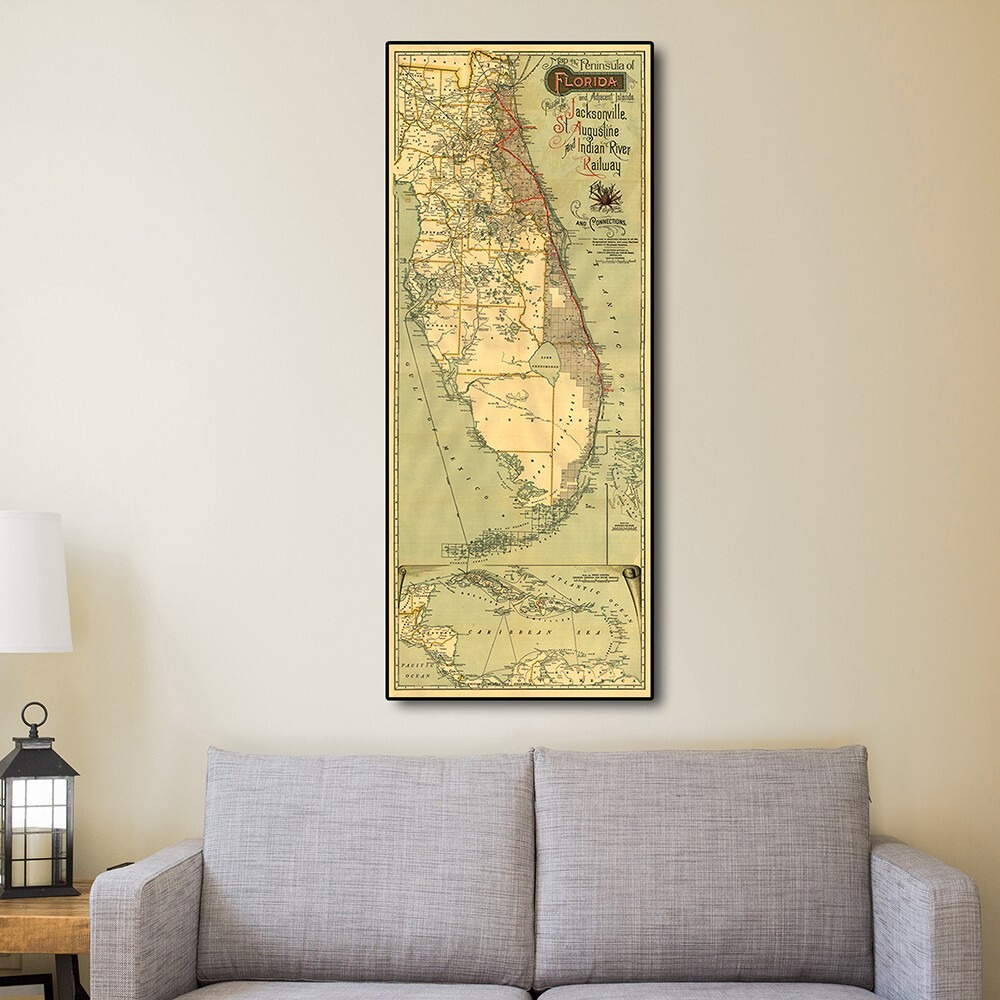 16"" X 36"" Map Of Jacksonville Florida Vintage Poster Wall Art