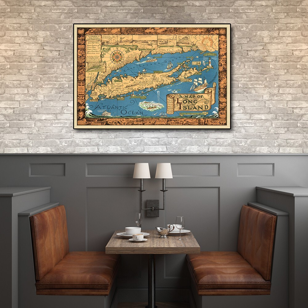24"" X 36"" Vintage 1933 Map Of Long Island Wall Art