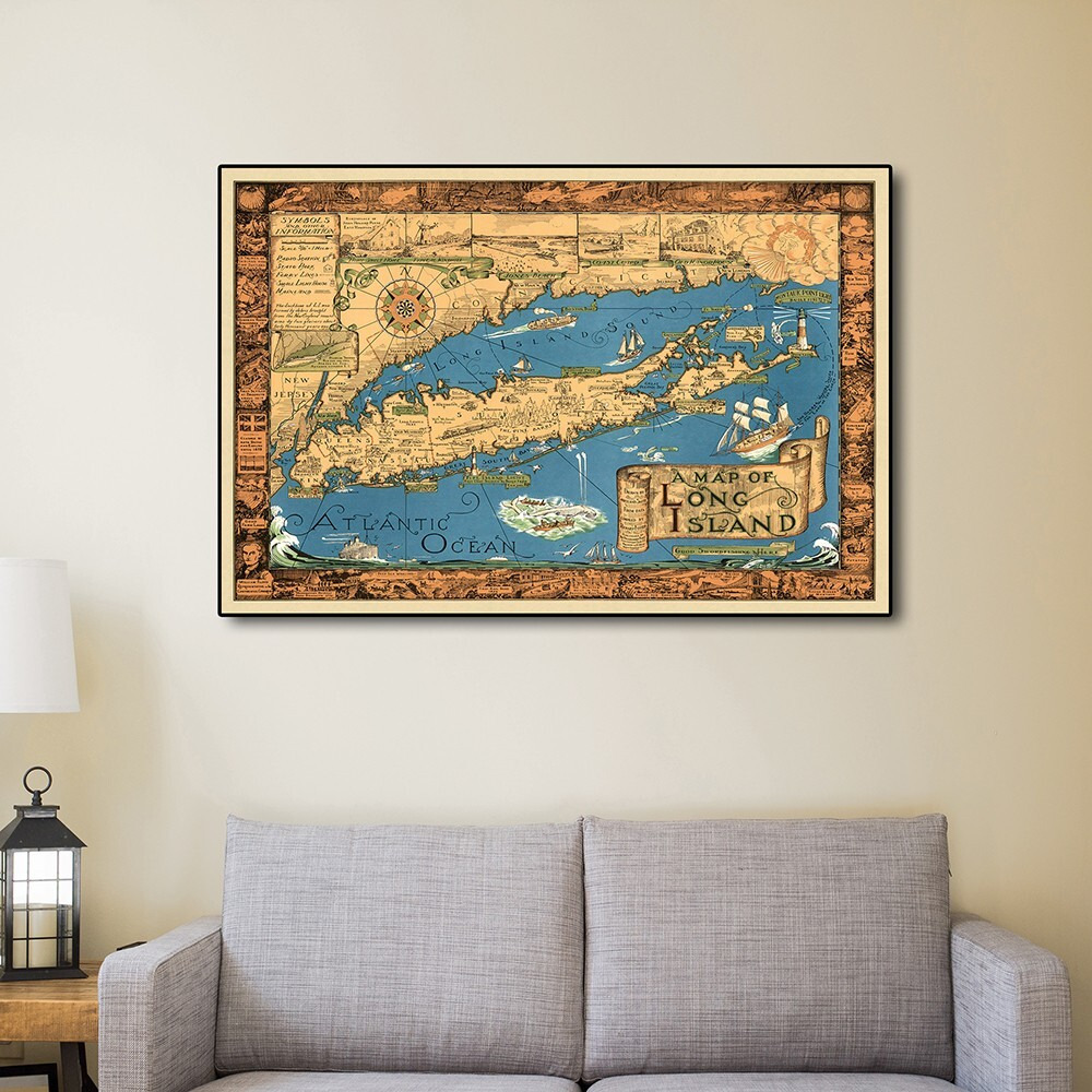 20"" X 30"" Vintage 1933 Map Of Long Island Wall Art